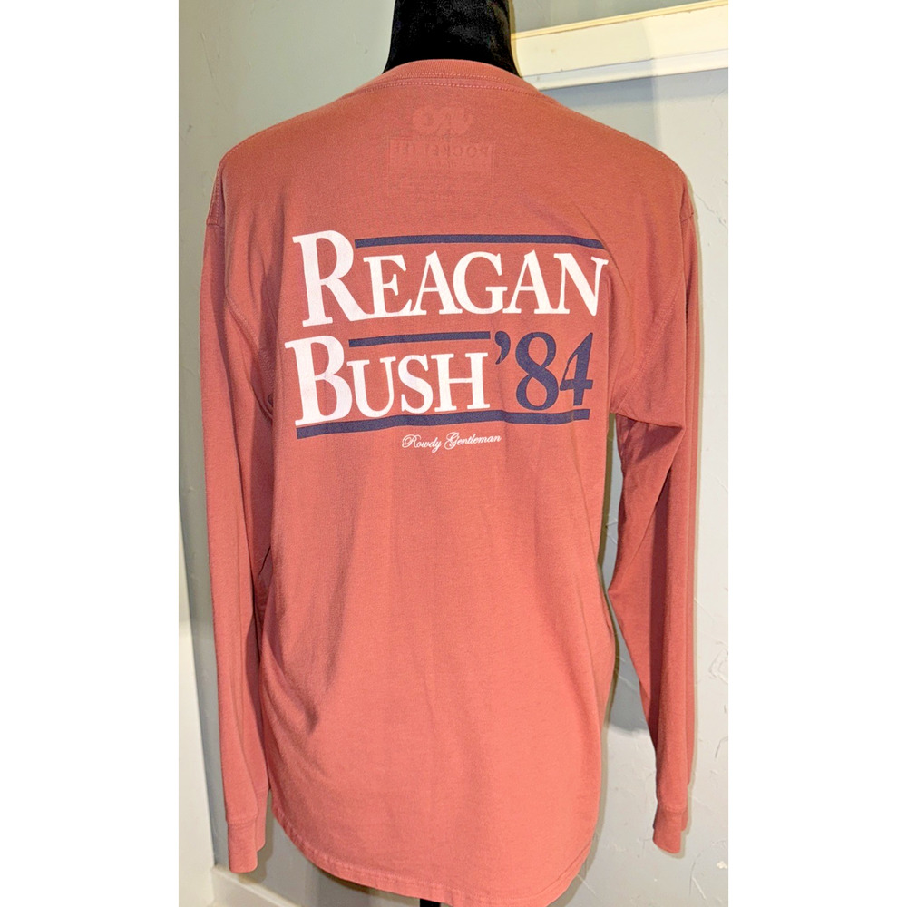 Rowdy Gentleman Pocket Tea Long sleeve‎ Men’s Medium Reagan Bush ‘84